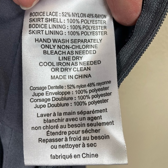 David's Bridal Long Bridesmaid Dress with Lace Bodice pewter, sz 2, F19328 - Picture 10 of 15